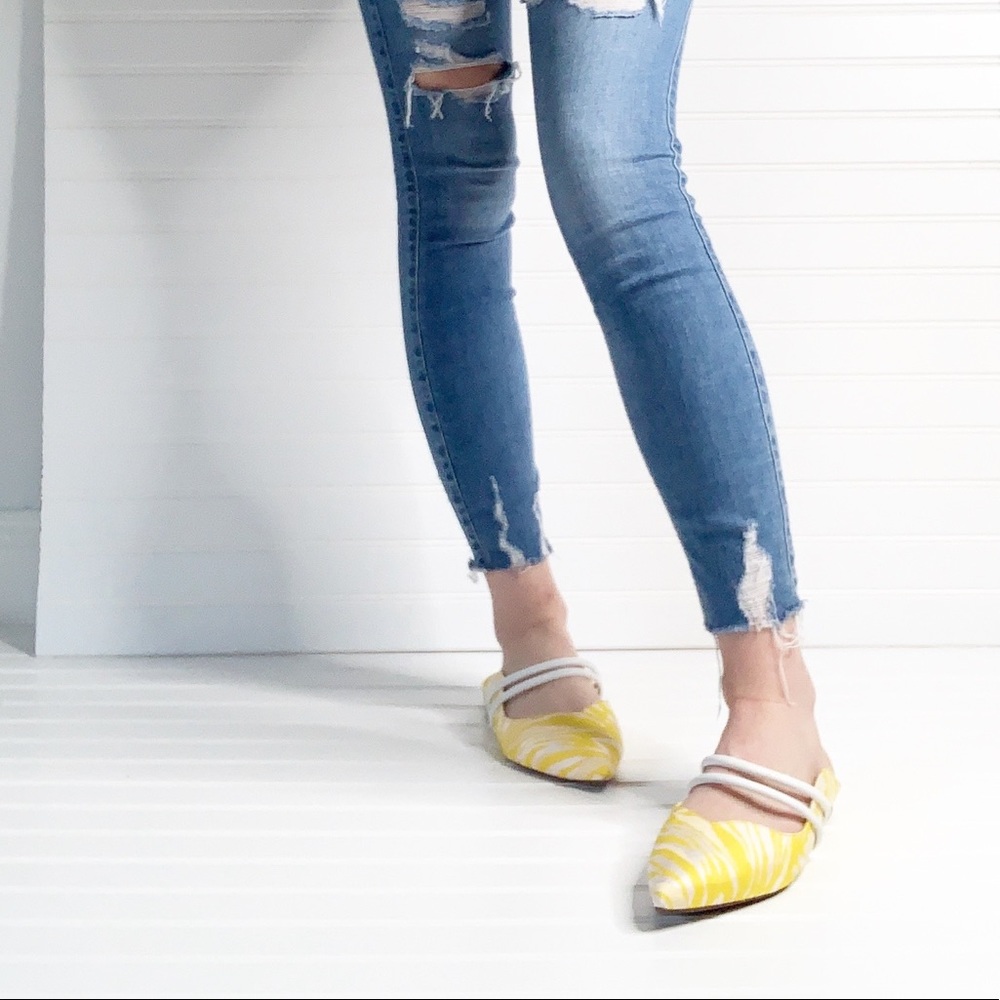 Schutz Point Toe Flats Mules Yellow Zebra